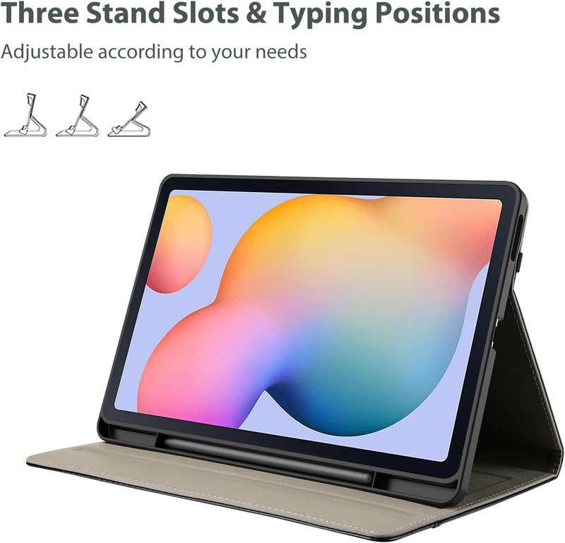 Procases For Galaxy Tab S6 Lite 2024 2020 10.4 Inch Case, Premium Pu Leather Protective Stand Folio Cover With Strap, Multiple Viewing Angles, Document Card Pocket For Tab S6 Lite Tablet 10.4" -Black - Image 3