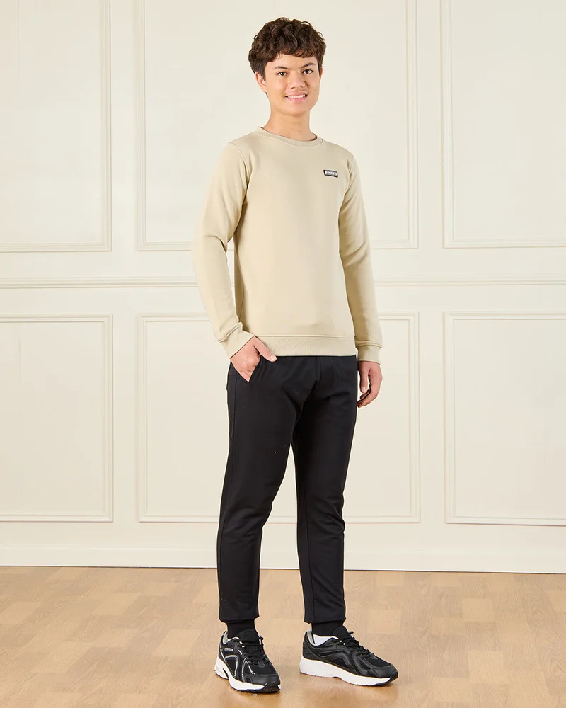 REDTAG Senior Boys Beige Solid Sweatshirt