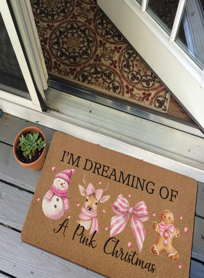XLDLIOO Pink Christmas Door Mat, Winter Xmas Snowman Deer Gingerbread Welcome Front Door Mat Indoor Outdoor Entrance, Christmas Artificial Coir Doormats Rugs for Porch Entryway Decor 30x17in - Image 5