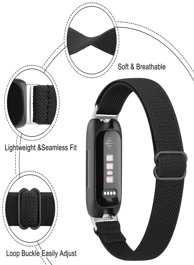 Meliya Elastic Bands for Fitbit Inspire 3 for Women Men, Soft Adjustable Stretchy Nylon Loop Wristband Sport Replacement Straps for Fitbit Inspire 3 Fitness Tracker (Black) - Image 2