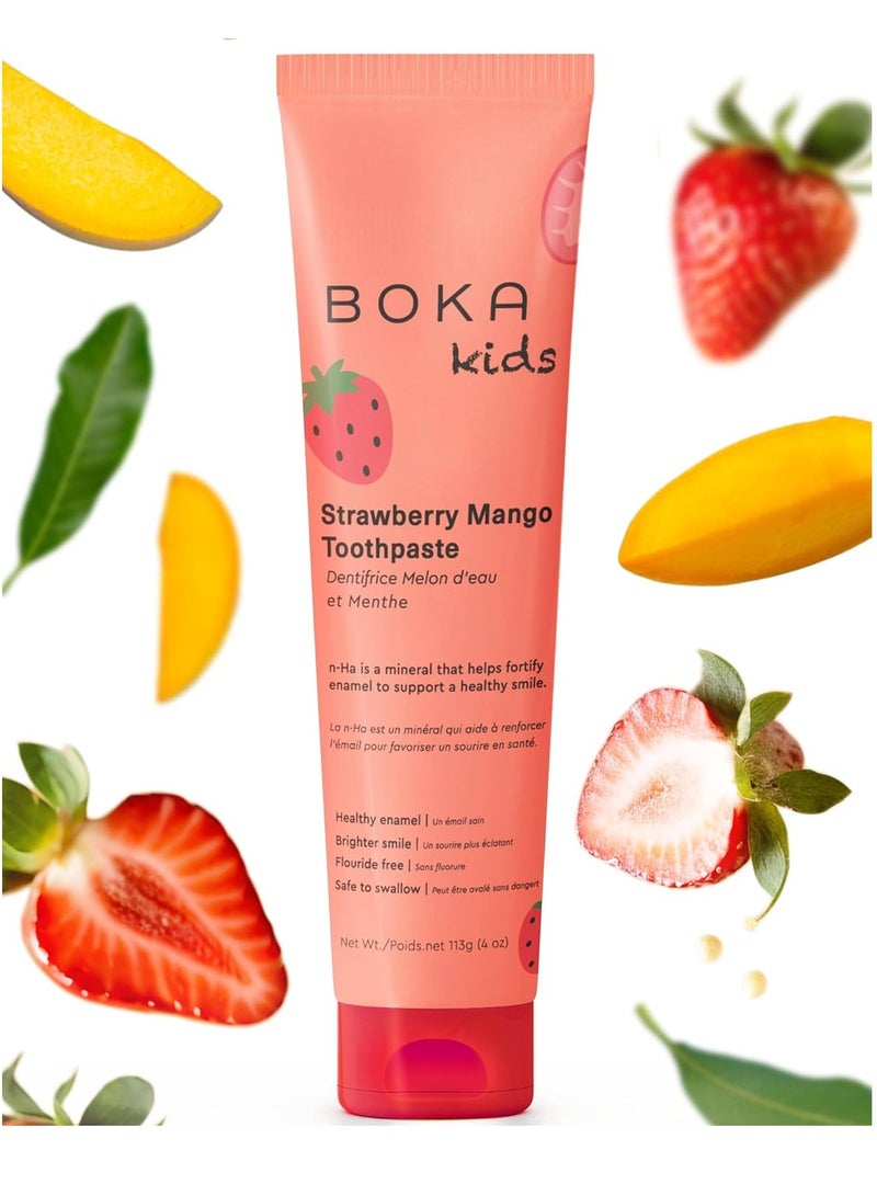 BOKA Boka Fluoride Free Toothpaste- Nano Hydroxyapatite, Remineralizing, Sensitive Teeth, Whitening- Dentist Recommended for Adult, Kids Oral Care- Strawberry Mango Flavor, 4oz 1Pk - US Manufactured - Image 1