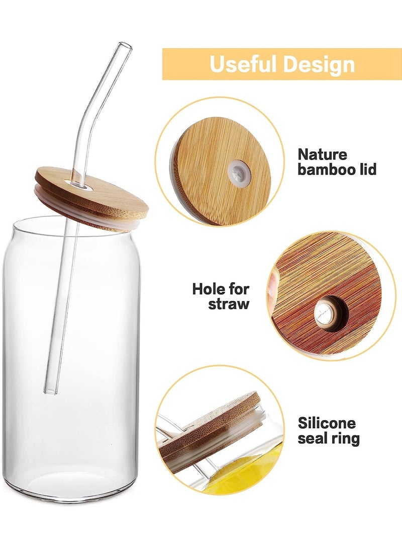 FASHION HOME Can Shaped Drinking Glass Sake Cups with Straws 16oz Iced Coffee Glasses Tumbler Cup Clear Water Bottle Set of 2 - Image 4