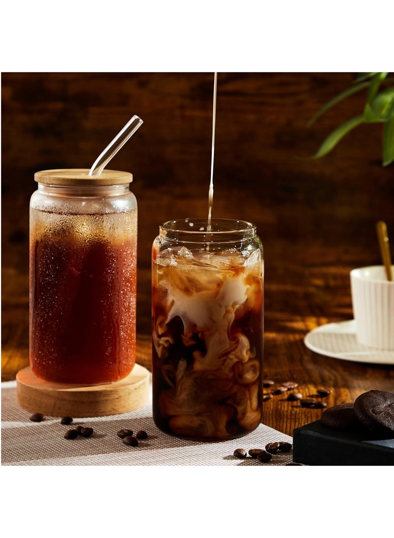 FASHION HOME Can Shaped Drinking Glass Sake Cups with Straws 16oz Iced Coffee Glasses Tumbler Cup Clear Water Bottle Set of 2 - Image 3