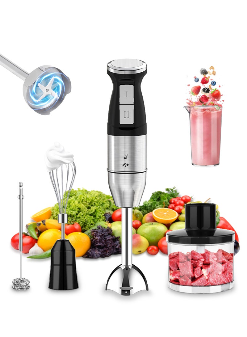 Xkimos 5-in-1 Electric Hand Blender,Hand Mixer Blender, 2 Speeds, 600ml Beaker, 500ml Chopping Bowl, Hand Blender Machine,Chopper, Electric Whisk, Milk Frother, 800W, Black - Image 1