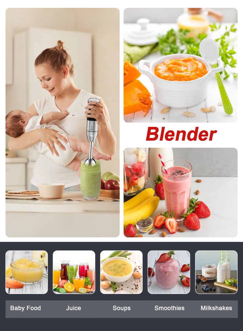 Xkimos 5-in-1 Electric Hand Blender,Hand Mixer Blender, 2 Speeds, 600ml Beaker, 500ml Chopping Bowl, Hand Blender Machine,Chopper, Electric Whisk, Milk Frother, 800W, Black - Image 3