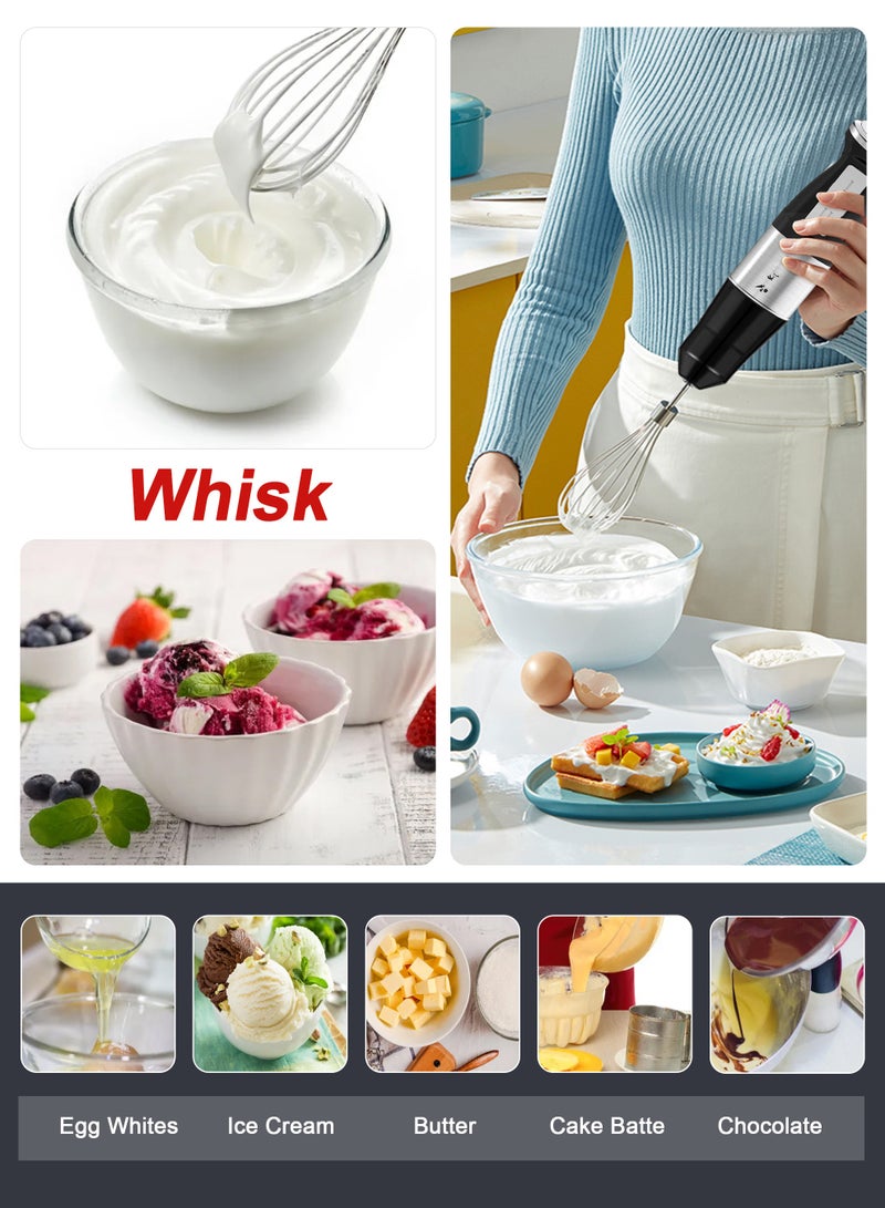 Xkimos 5-in-1 Electric Hand Blender,Hand Mixer Blender, 2 Speeds, 600ml Beaker, 500ml Chopping Bowl, Hand Blender Machine,Chopper, Electric Whisk, Milk Frother, 800W, Black - Image 4