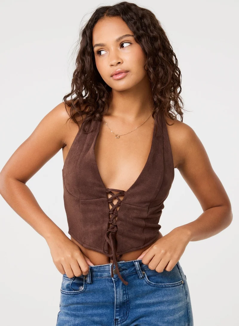 Pink Vanilla Suedette Lace Halterneck Top