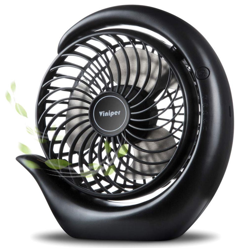 Viniper Portable Rechargeable Fan Small Desk Fan  3 Speeds  about 824 Hours Longer Working 180 Rotation Portable Battery Desktop Fan for HomeOffice Black Light Black Blade62 inch