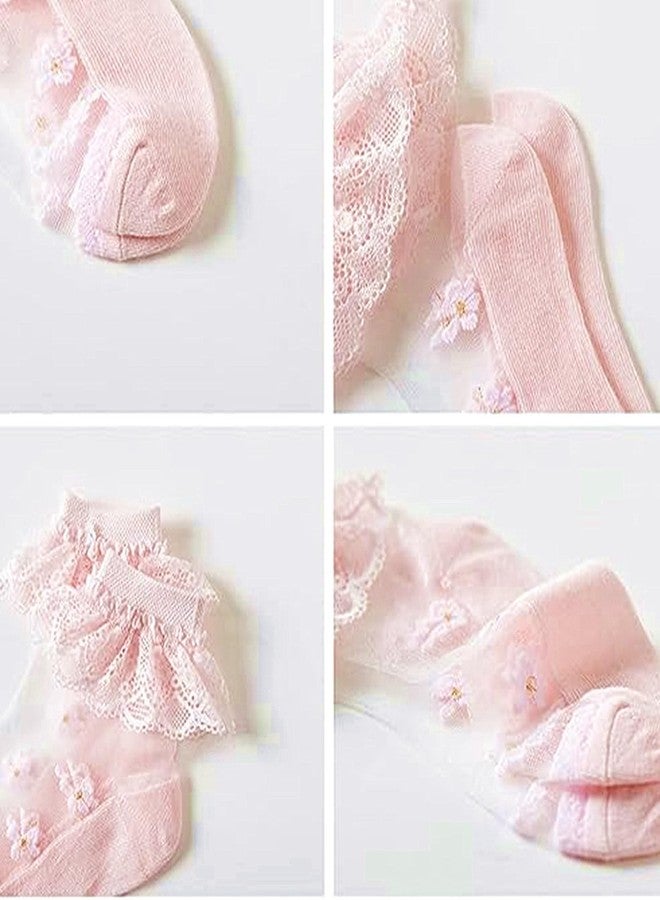 Hopply 5Pairs of Ruffle Pageant Frilly Socks for Toddler Girls Baby White Lace Ankle Dress Socks Summer Mesh Women Sock - Image 4