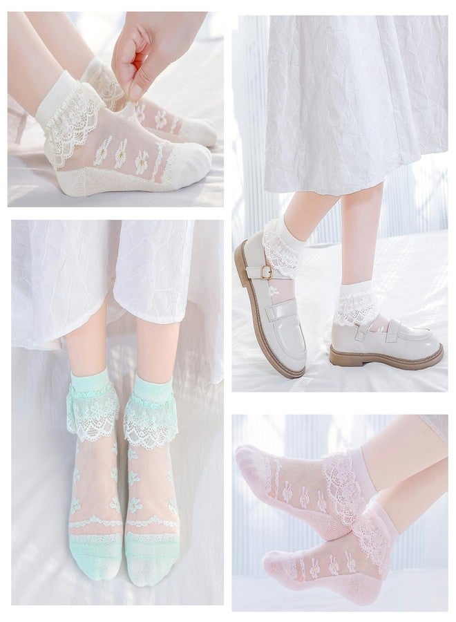 Hopply 5Pairs of Ruffle Pageant Frilly Socks for Toddler Girls Baby White Lace Ankle Dress Socks Summer Mesh Women Sock - Image 2