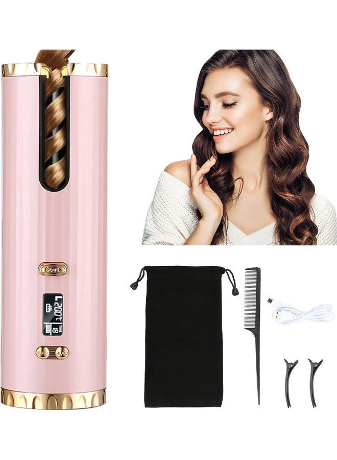 NIBEMINENT Portable Curling Wand Rechargeable Auto Hair with Multiple Temperature Settings and LCD Screen Styling Tool Pink - Image 4