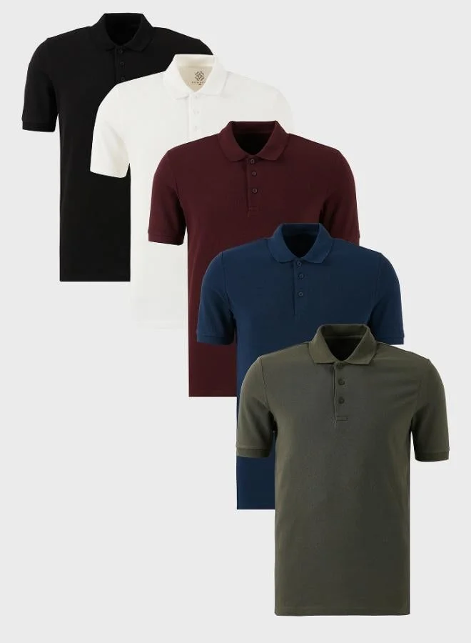 Buratti Buratti Cotton Regular Fit Button-Down Polo Collar 5-Pack T-Shirt Men's T-SHIRT 5902127S5