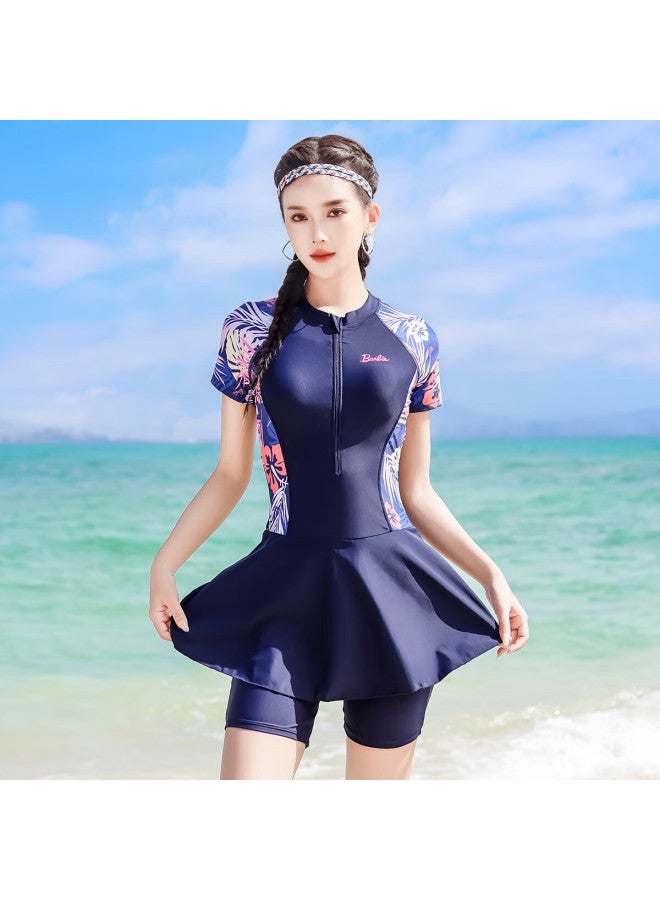 Barbie One-piece Swimsuit For Women, Boyshort Five-point Swimwear, Fashionable Tummy Control Slimming Conservative Plus Size Beach Vacation Swimwear - Image 5