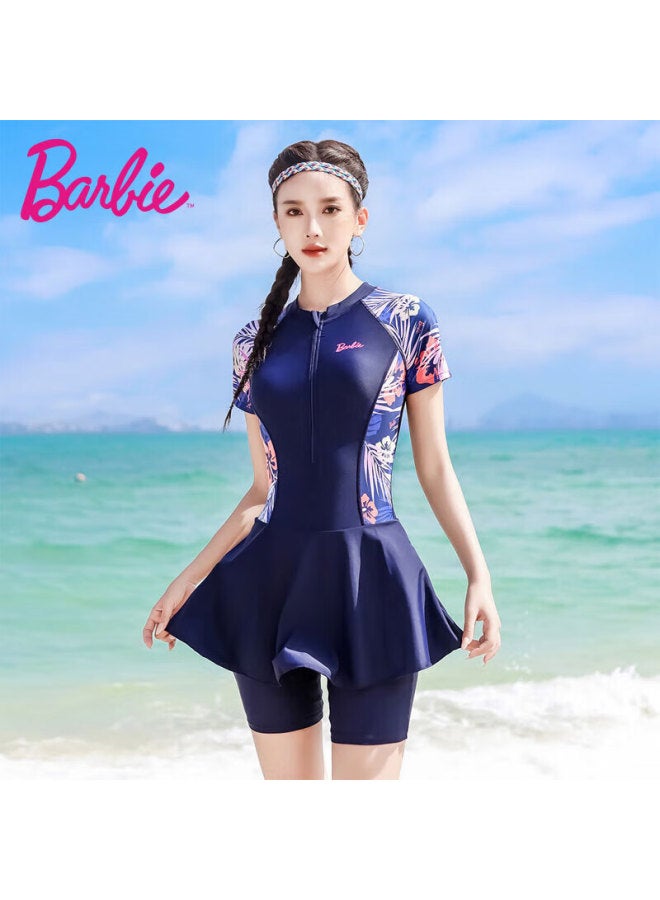 Barbie One-piece Swimsuit For Women, Boyshort Five-point Swimwear, Fashionable Tummy Control Slimming Conservative Plus Size Beach Vacation Swimwear - Image 1