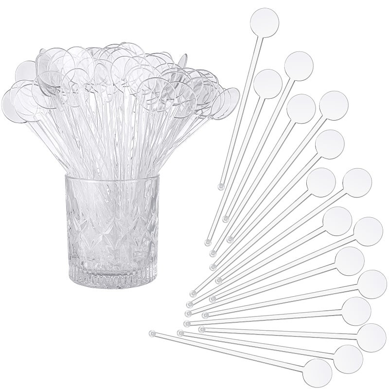 Marsui Marsui 240 Pieces 7 Inch Swizzle Sticks for Cocktail Coffee Drink Stirrers Cocktail Stirrers Disposable Stirring Sticks Plastic Disc Top for Mixing Coffee Whiskey Beverage Clear - Image 1