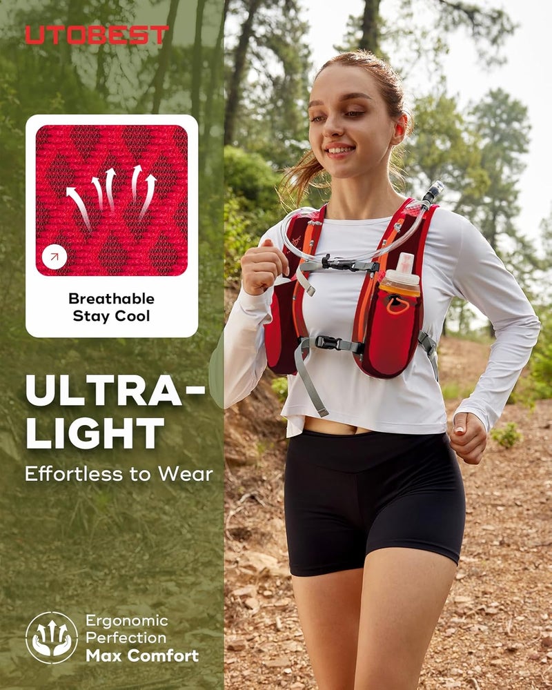 UTOBEST Running Vest, 5L Hydration Vest Lightweight, Breathable and Sweatproof Running Backpack, Adjustable Running Hydration Vest for Trail Running Marathon Race Jogging Cycling - Image 5