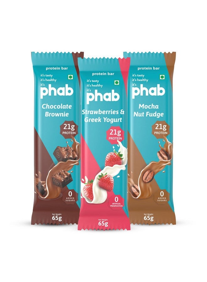 Phab Assorted Protein Bar with 21g Protein, 8g High Fibre & 0 Added Sugar 100% Vegetarian | Diabetic Friendly Healthy & Tasty Protein bars | Trans Fat-Free & No Preservatives Protein bars (Pack of 12 x 65g) - Image 2