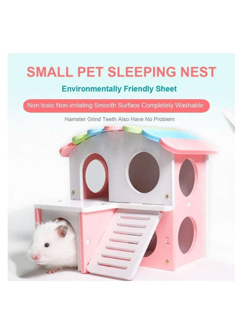 SOLARAE Wooden Hamster House, Hamster Hideout House with Stair Exercise Toys, Small Animal Pet Play House, Dual-layer Hamster Villa with Hamster Ladder(Pink) - Image 4