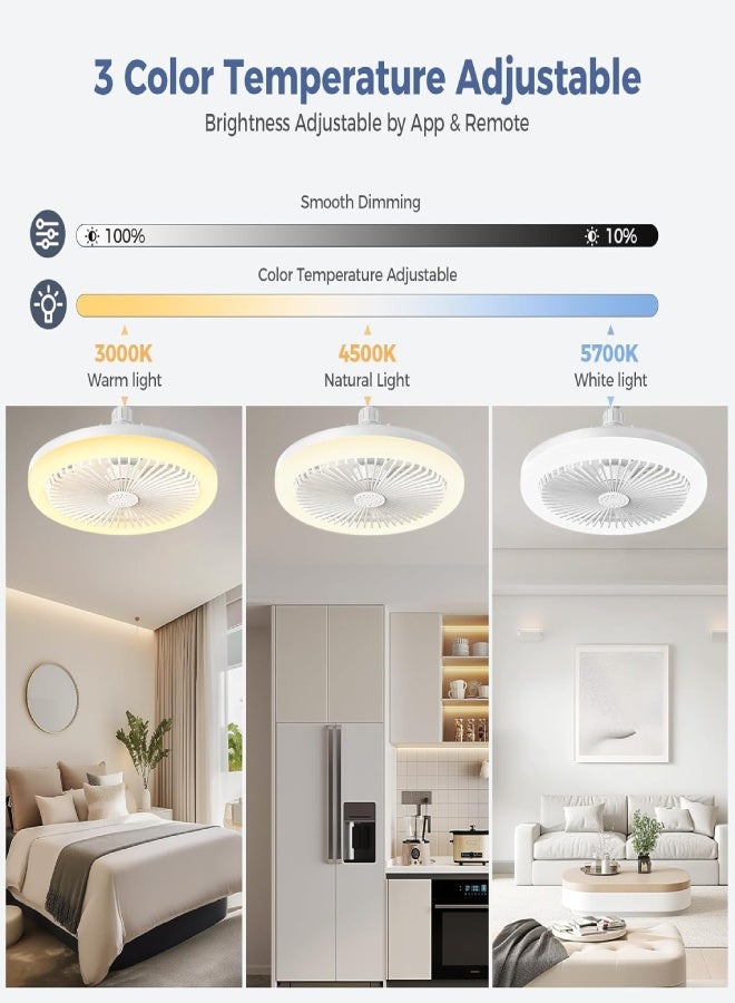 ارواق مروحة سقف بيضاء مقاس 10 بوصات مزودة بإضاءة وجهاز تحكم عن بعد - مروحة داخلية صامتة مع إضاءة LED قابلة للتعديل لغرفة النوم والمطبخ والجراج وغرفة المعيشة - Image 3