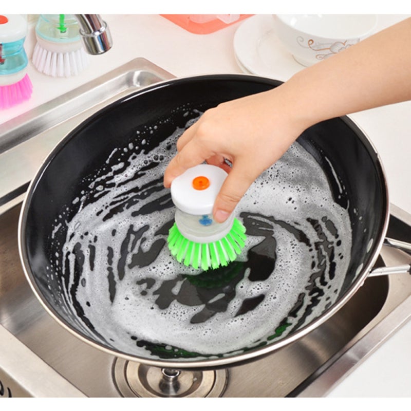 Soap Dispensing Brush: 1 Pc Resin Body Nylon Bristles - Scratch-Free Thorough Cleaning Dish Brush for Home Kitchen Dishware, Pots, Pans Cleaning - Image 3