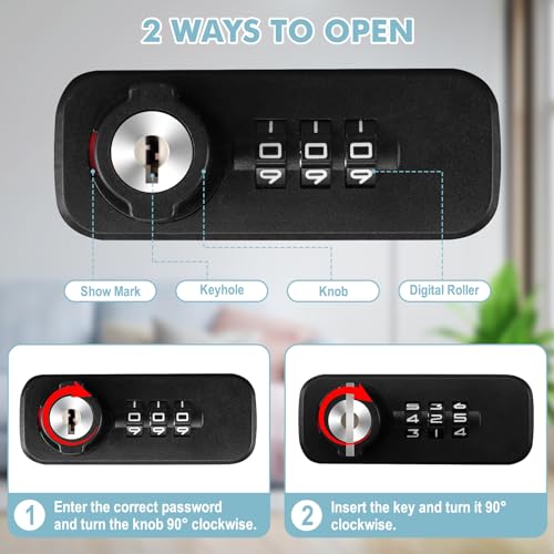 KYODOLED صندوق قفل مقاوم للحريق KYODOLED للمستندات، قفل مزدوج بالتركيبة وقفل مفتاح مع مقبض حمل، صندوق آمن معدني قوي لحفظ الأغراض الشخصية والمستندات، الأبعاد الخارجية 12.8" × 8.4" × 4.5"، أسود - Image 3