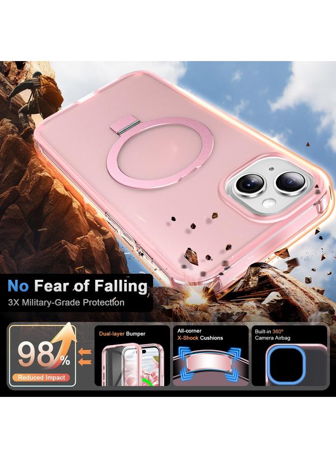 erorex For Iphone 14 Plus Frosted Skin Feel Magsafe Holder 360 Full Body Phone Case(Pink) - Image 3