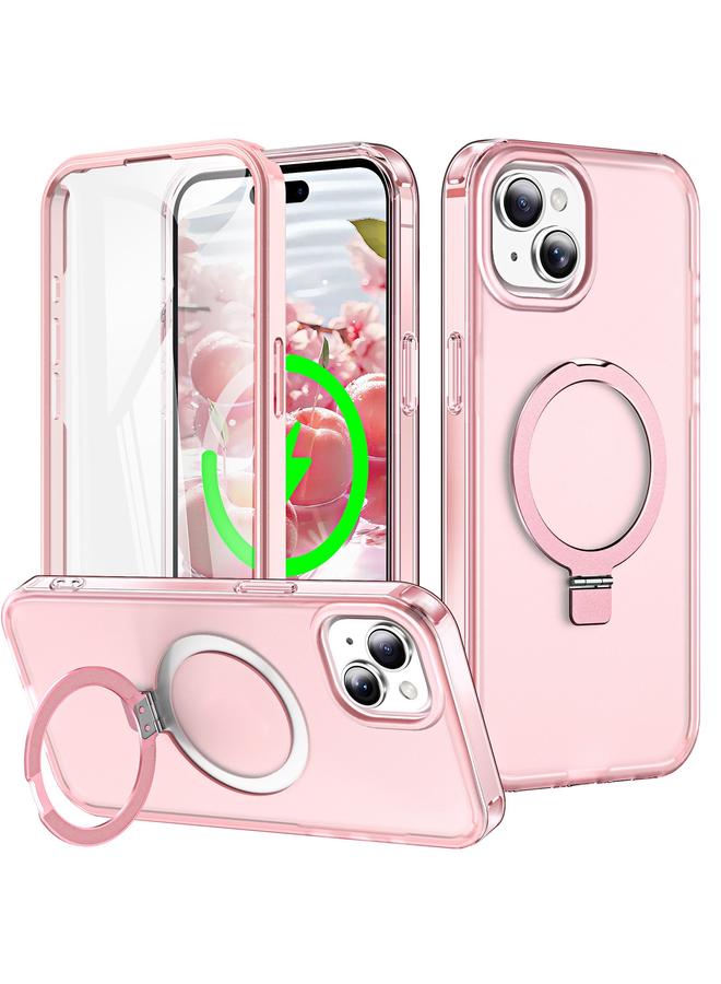 erorex For Iphone 14 Plus Frosted Skin Feel Magsafe Holder 360 Full Body Phone Case(Pink) - Image 1