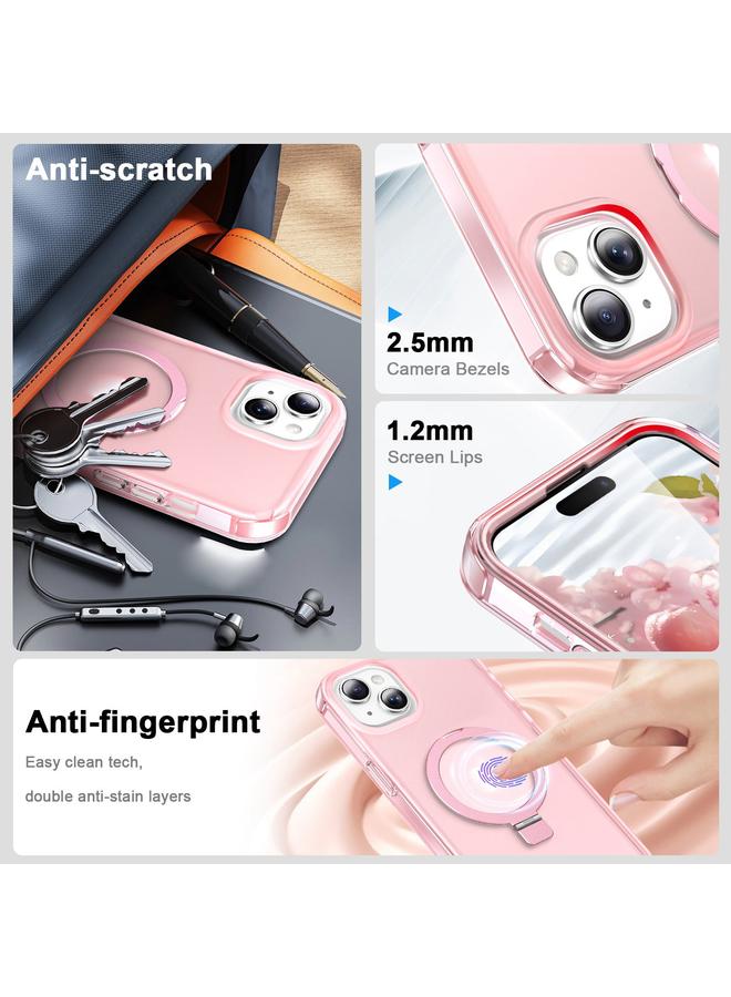 erorex For Iphone 14 Plus Frosted Skin Feel Magsafe Holder 360 Full Body Phone Case(Pink) - Image 5