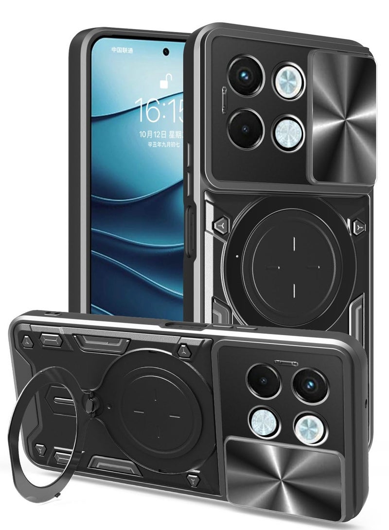 for TECNO Spark 30 5G Case, Slide Camera Lens Cover, Magnetic Ring Holder Kickstand Protective Phone Case for TECNO Spark 30 5G, Black  - Image 1