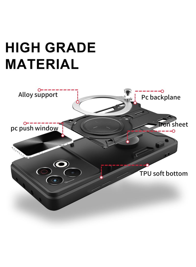for TECNO Spark 30 5G Case, Slide Camera Lens Cover, Magnetic Ring Holder Kickstand Protective Phone Case for TECNO Spark 30 5G, Black  - Image 3