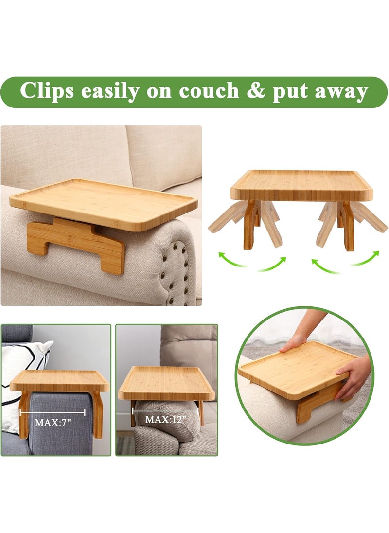 JUMBO CRAFTS JUMBO CRAFTS Wooden Sofa Armrest Tray Double Hinge Sofa Arm Tray Table Clip Couch Arm Table Wooden Side Tables for Small Spaces for Eating and Drink Natural Finish  - Image 3