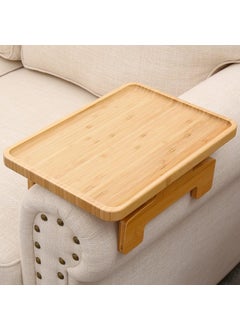 JUMBO CRAFTS Wooden Sofa Armrest Tray Double Hinge Sofa Arm Tray Table Clip Couch Arm Table Wooden Side Tables for Small Spaces for Eating and Drink Natural Finish