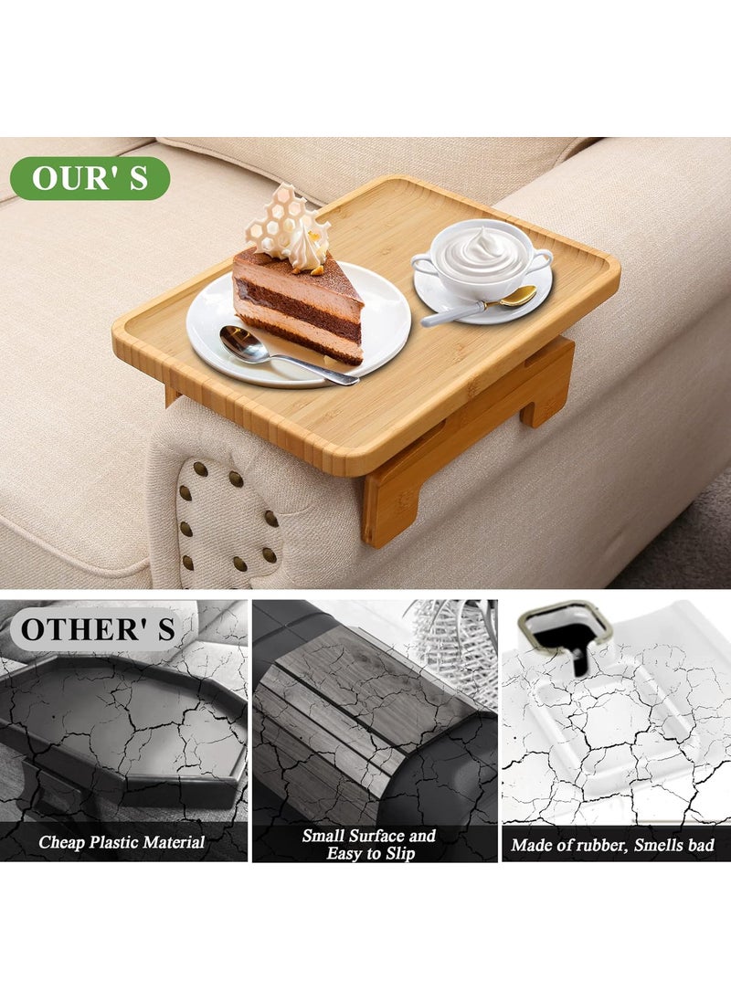 JUMBO CRAFTS JUMBO CRAFTS Wooden Sofa Armrest Tray Double Hinge Sofa Arm Tray Table Clip Couch Arm Table Wooden Side Tables for Small Spaces for Eating and Drink Natural Finish  - Image 5