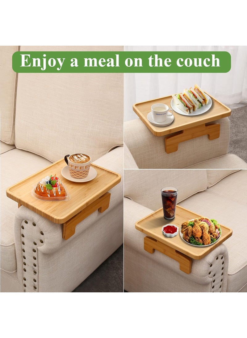 JUMBO CRAFTS JUMBO CRAFTS Wooden Sofa Armrest Tray Double Hinge Sofa Arm Tray Table Clip Couch Arm Table Wooden Side Tables for Small Spaces for Eating and Drink Natural Finish  - Image 4
