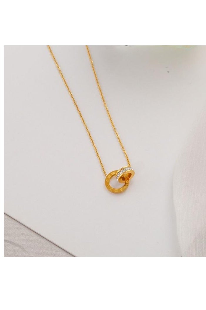 OASIS-TH Elegant Titanium Steel Necklace  Double Rings Diamond Pendant Necklace Hypoallergenic and Durable Jewelry for His Hers - Image 1