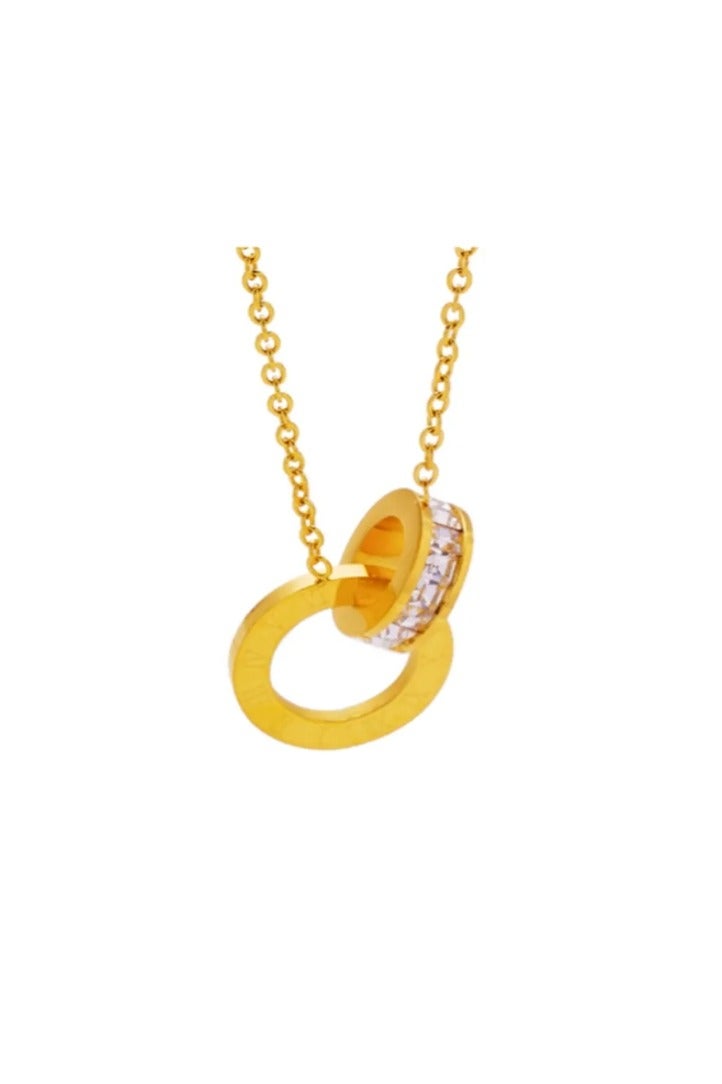 OASIS-TH Elegant Titanium Steel Necklace  Double Rings Diamond Pendant Necklace Hypoallergenic and Durable Jewelry for His Hers - Image 3