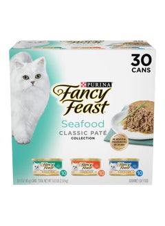 PURINA Purina Fancy Feast Seafood Classic Pate Collection Grain Free Wet Cat Food Variety Pack - (Pack of 30) 3 oz. Cans  - Image 1