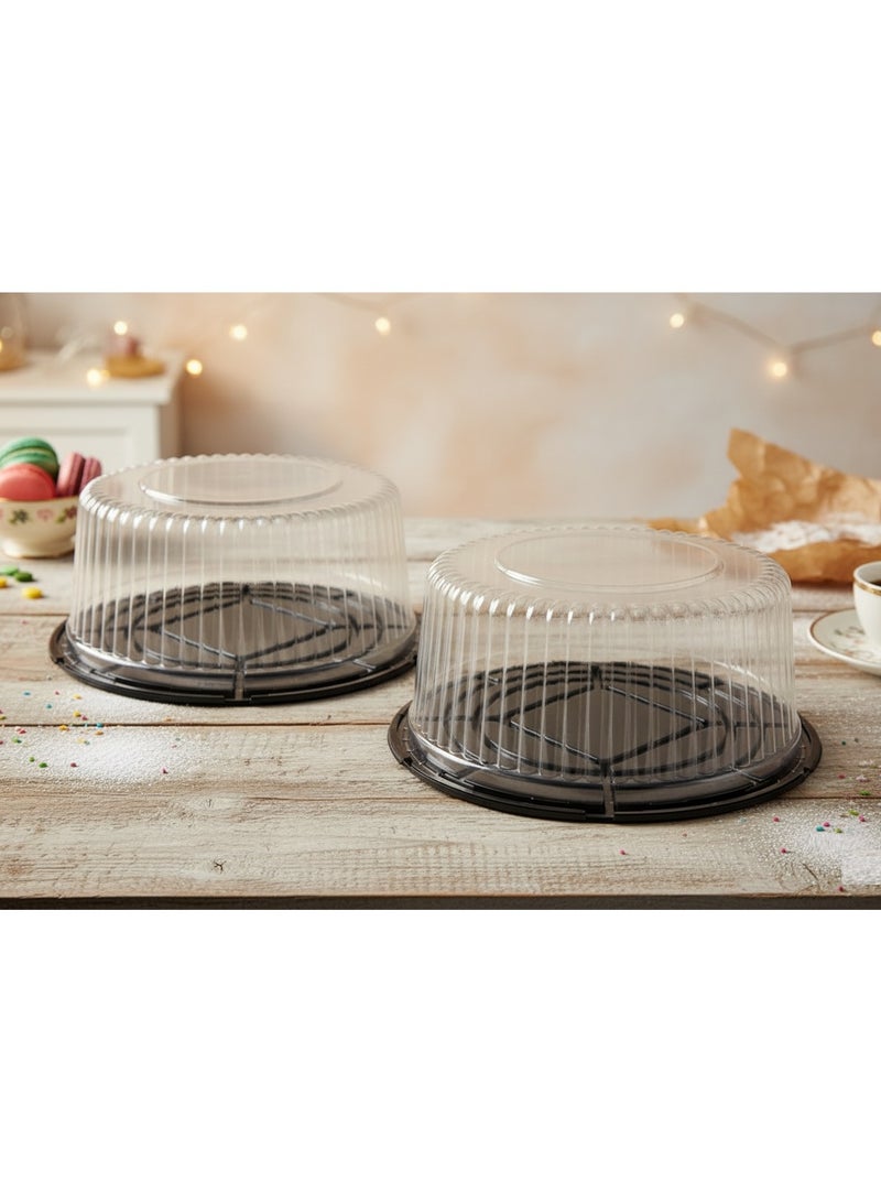 RR BRAND 2 Pices Round Cake Container with Clear Dome Lid and Black Base Disposable Cake Box for Storage & Transport 15x36cm - Image 1
