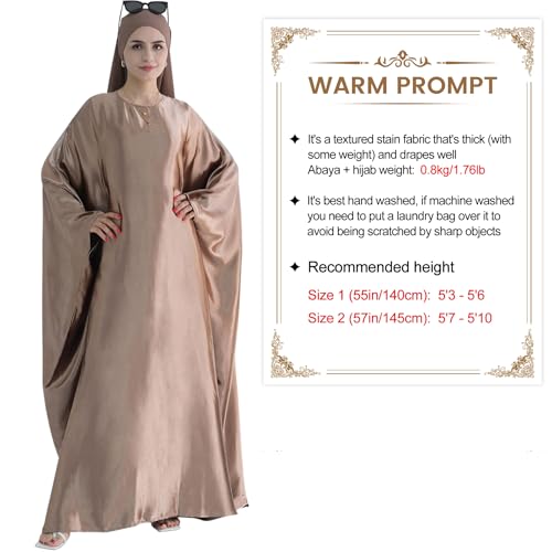 khalat Abaya Muslim Dress Women Satin Prayer Dress Batwing Long Sleeve Middle East Arabian Robe with Hijab Light Blue - Image 3