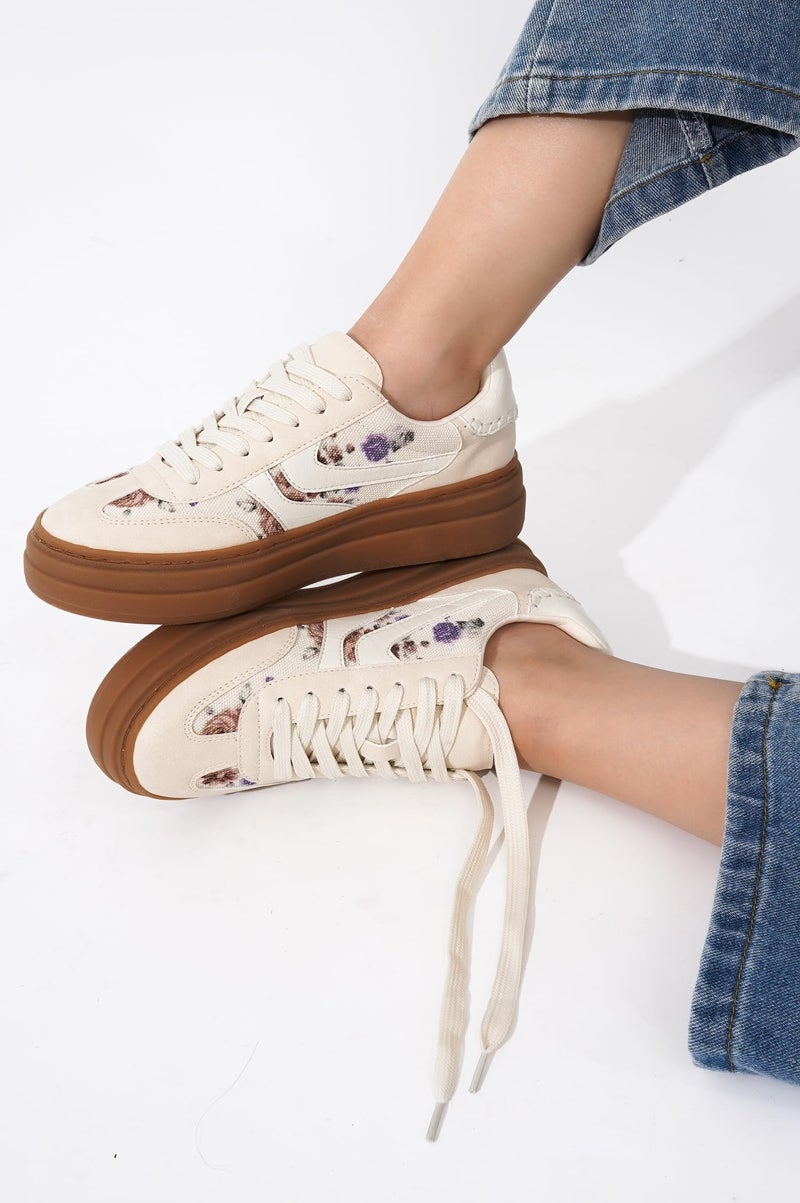 Project Cloud Platform Sneakers for Women Footwear - Memory Foam Insole Womens Shoes, Lightweight and Non-Slip Sole Lace Up Fashion Sneakers for Women 2026 (Volley, CREA,6.5) Cream - Image 2