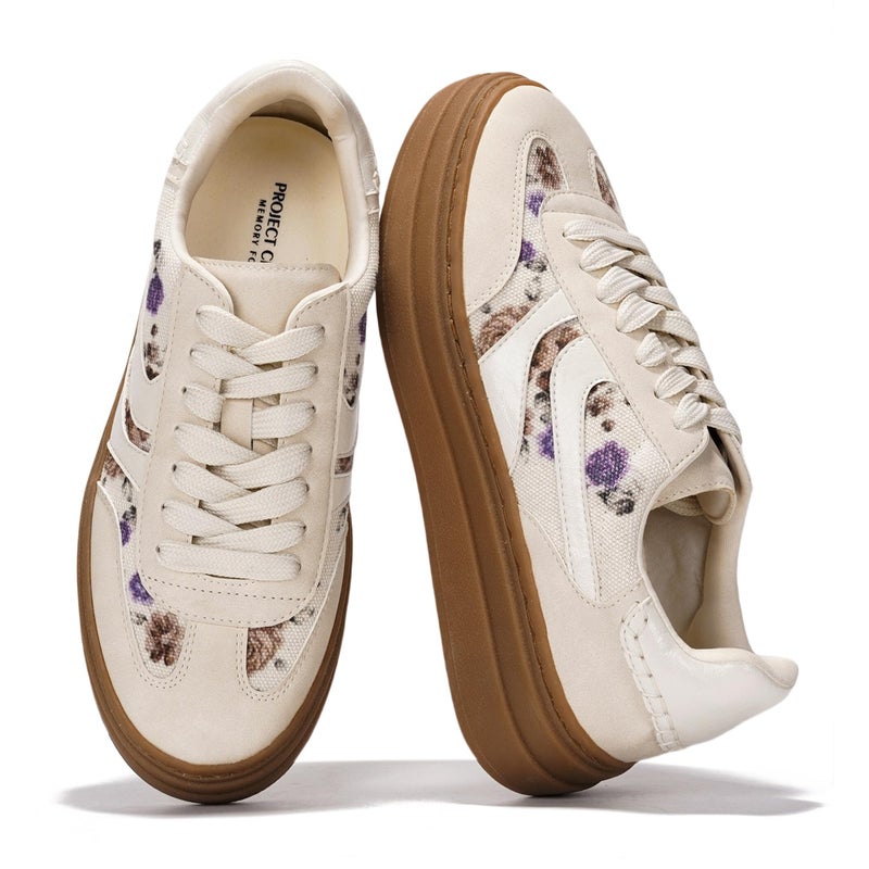 Project Cloud Platform Sneakers for Women Footwear - Memory Foam Insole Womens Shoes, Lightweight and Non-Slip Sole Lace Up Fashion Sneakers for Women 2026 (Volley, CREA,6.5) Cream - Image 1