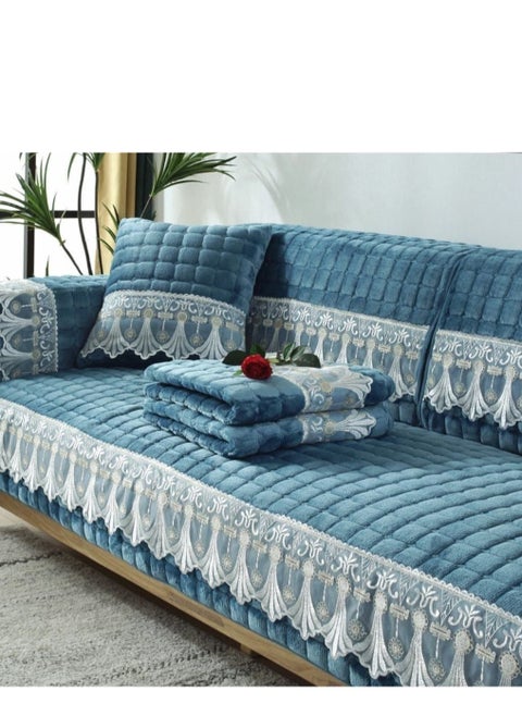 Capetonian velor living room linen set, 10 pieces - blue