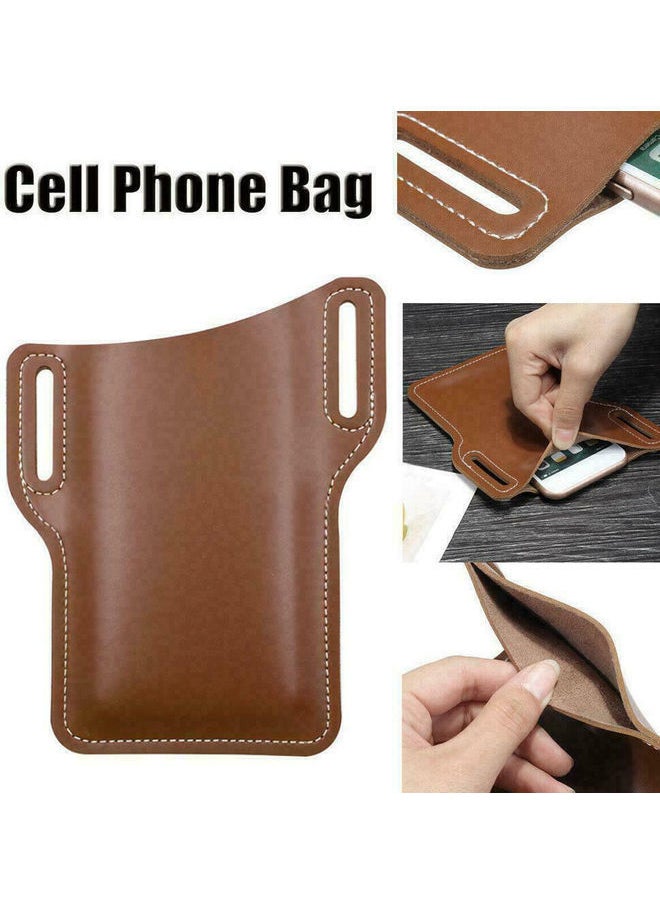 NIBEMINENT - Men Outdoor Belt Waist Bag Faux Leather Case Pouch Cell Phone Card Holder Cover Red - Image 1