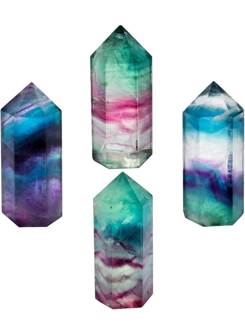 SUNYIK SUNYIK Gemstone Healing Crystal Points Wand, Single Point Self Standing Prism for Reiki Chakra Meditation, Fluorite 2 inches, Pack of 4 