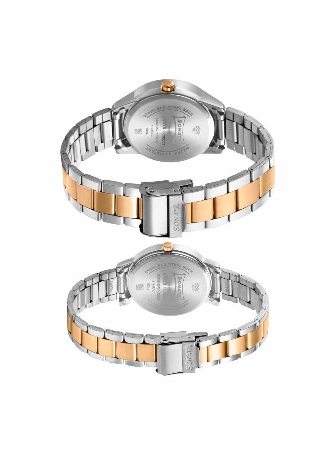 سوناتا Quartz Analog with Date Black Dial Metal Strap Watch for Couple - Image 4