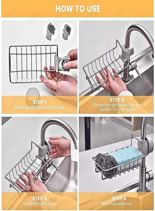 Kian Metal Sponge Holder for Kitchen Sink, Auto-Draining Caddy with Soap Tray, Dish Brush and Towel Bar, Large Capacity Rust-Resistant Black Rectangular Sink Organiser, Steel, Pack of 1 - Image 5