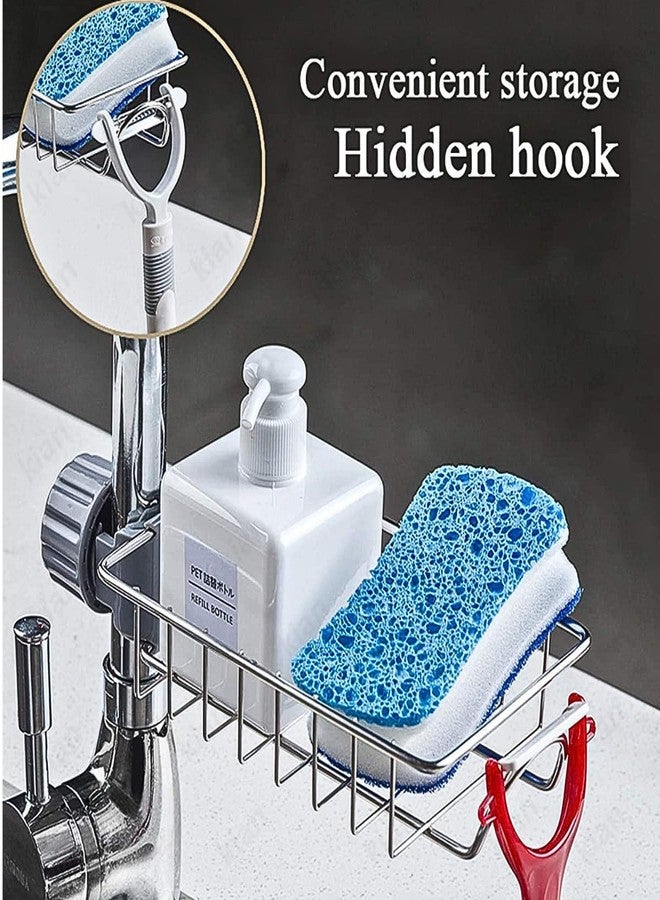 Kian Metal Sponge Holder for Kitchen Sink, Auto-Draining Caddy with Soap Tray, Dish Brush and Towel Bar, Large Capacity Rust-Resistant Black Rectangular Sink Organiser, Steel, Pack of 1 - Image 4