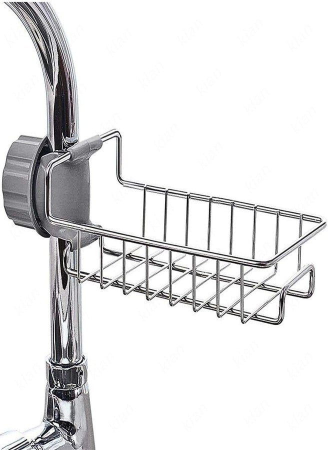 Kian Metal Sponge Holder for Kitchen Sink, Auto-Draining Caddy with Soap Tray, Dish Brush and Towel Bar, Large Capacity Rust-Resistant Black Rectangular Sink Organiser, Steel, Pack of 1 - Image 1