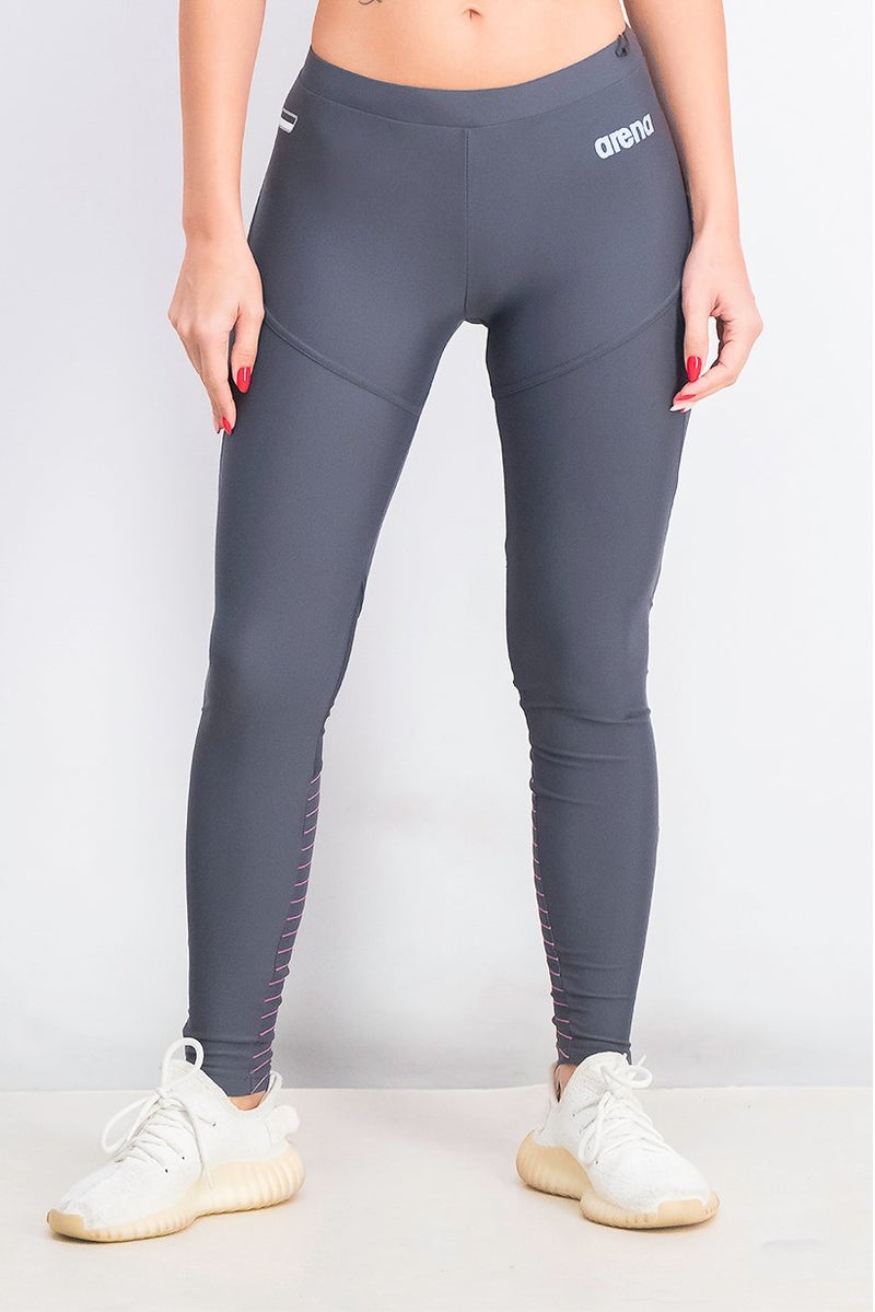arena Women Slim Fit Training Leggings, Asphalt and Rose Violet - Image 1