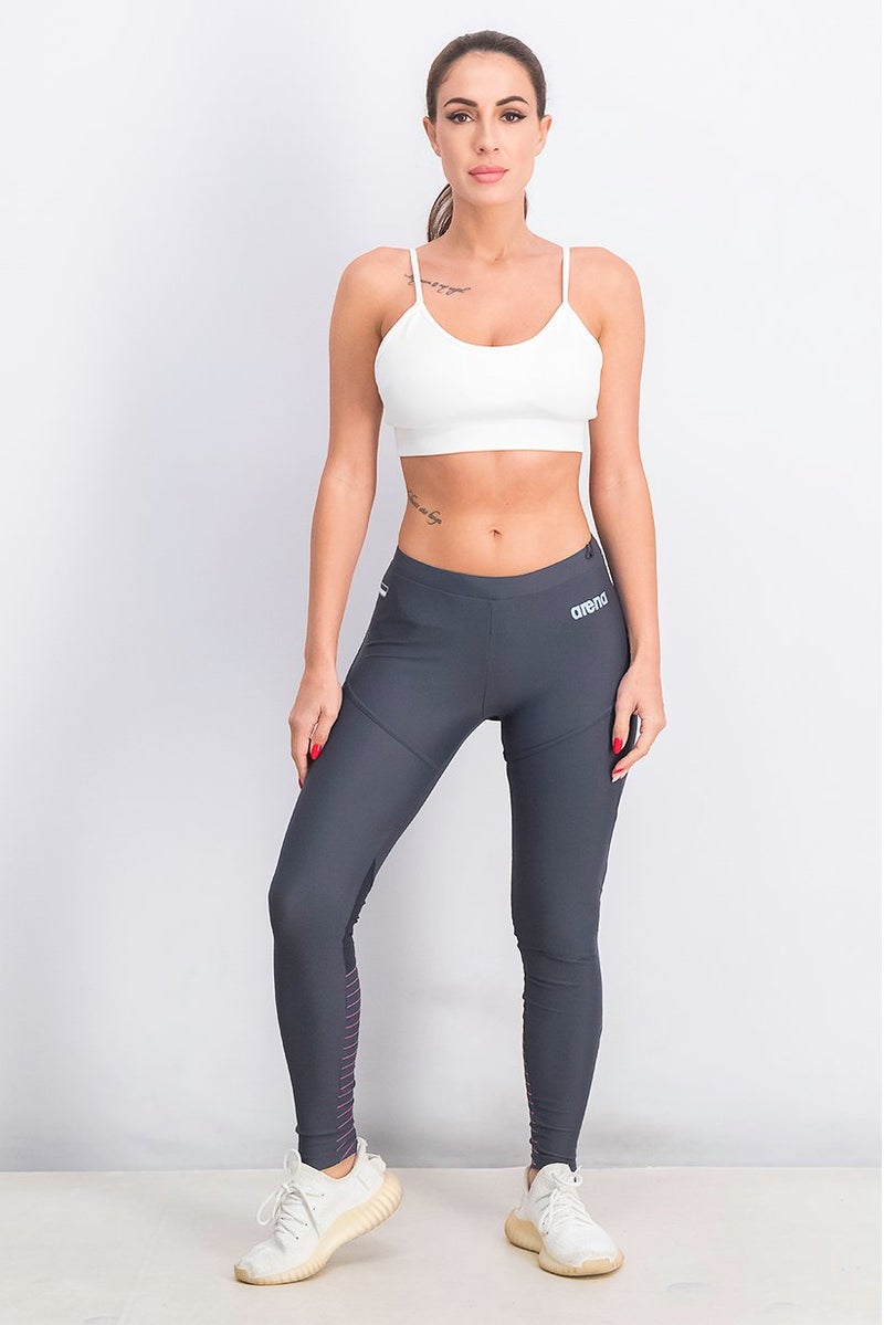 arena Women Slim Fit Training Leggings, Asphalt and Rose Violet - Image 2